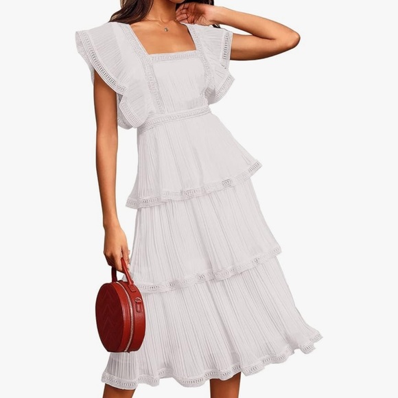 Dresses & Skirts - White Tiered Dress with open tie back